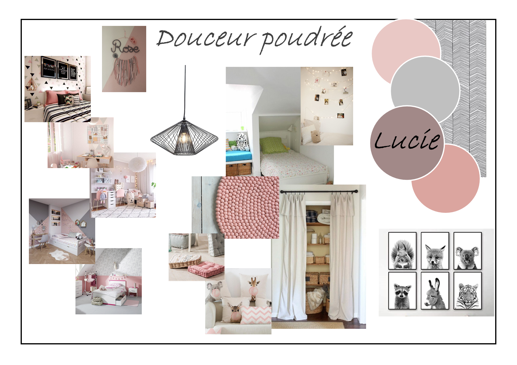 Moodboard ambiance poudrée pour une chambre d'enfant